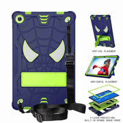 For Lenovo Tab M10 Plus 10.6 3rd Gen 2022 Spider Texture Silicone Hybrid PC Tablet Case with Shoulder Strap(Navy Blue + Yellow Green)