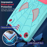 For Lenovo Tab M10 Plus 10.6 3rd Gen 2022 Spider Texture Silicone Hybrid PC Tablet Case with Shoulder Strap(Mint Green + Rose Red)