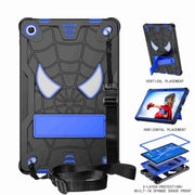 For Lenovo Tab M10 Plus 10.6 3rd Gen 2022 Spider Texture Silicone Hybrid PC Tablet Case with Shoulder Strap(Black + Blue)
