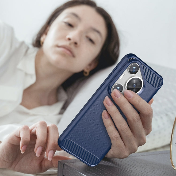For Huawei Pura 70 Pro / Pura 70 Pro+ Brushed Texture Carbon Fiber TPU Phone Case(Blue)