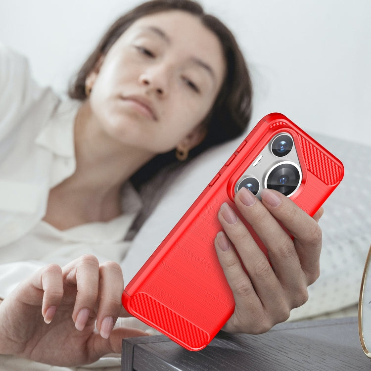 For Huawei Pura 70 Pro / Pura 70 Pro+ Brushed Texture Carbon Fiber TPU Phone Case(Red)
