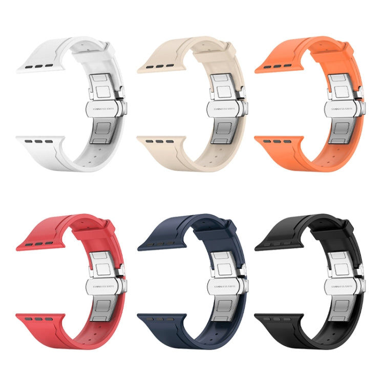 Metal Butterfly Buckle Silicone Watch Band For Apple Watch SE 2023 44mm(White)