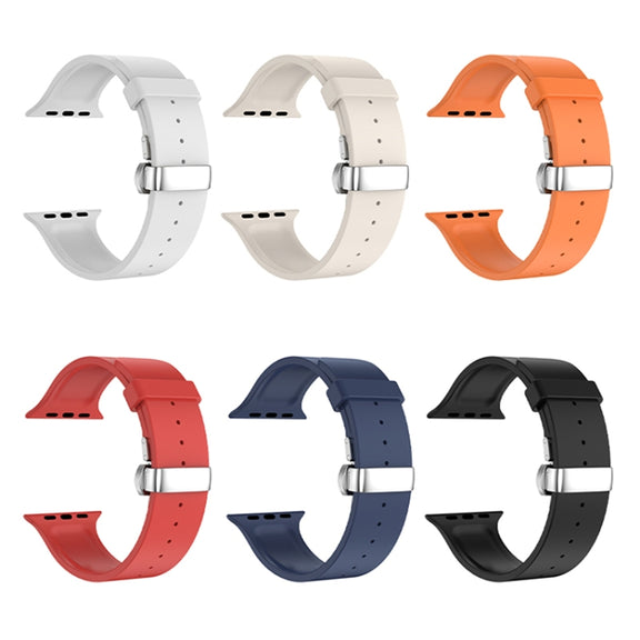 Metal Butterfly Buckle Silicone Watch Band For Apple Watch SE 2023 44mm(White)