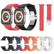Metal Butterfly Buckle Silicone Watch Band For Apple Watch SE 2023 44mm(White)