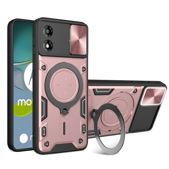 For Motorola Moto E13 CD Texture Sliding Camshield Magnetic Holder Phone Case(Pink)