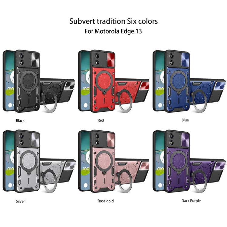 For Motorola Moto E13 CD Texture Sliding Camshield Magnetic Holder Phone Case(Silver)