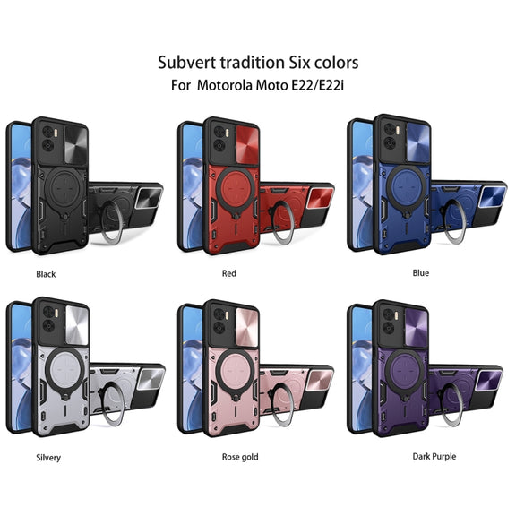 For Motorola Moto E22 / E22i CD Texture Sliding Camshield Magnetic Holder Phone Case(Red)