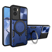 For Motorola Moto E22 / E22i CD Texture Sliding Camshield Magnetic Holder Phone Case(Blue)