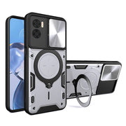 For Motorola Moto E22 / E22i CD Texture Sliding Camshield Magnetic Holder Phone Case(Silver)