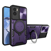 For Motorola Moto E22 / E22i CD Texture Sliding Camshield Magnetic Holder Phone Case(Purple)