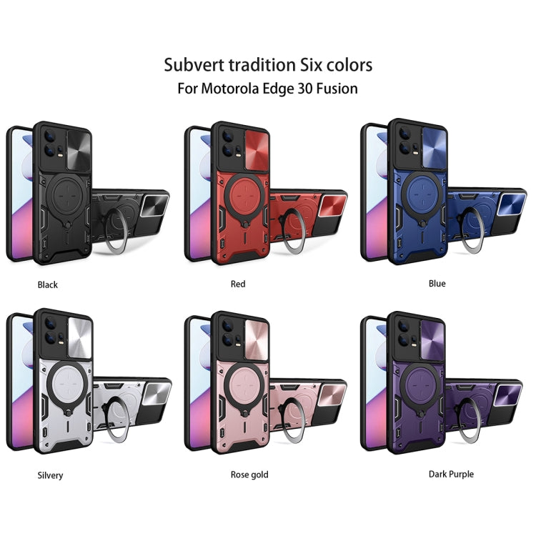 For Motorola Edge 30 Fusion CD Texture Sliding Camshield Magnetic Holder Phone Case(Black)