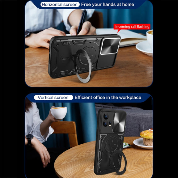 For Motorola Edge 30 Fusion CD Texture Sliding Camshield Magnetic Holder Phone Case(Red)