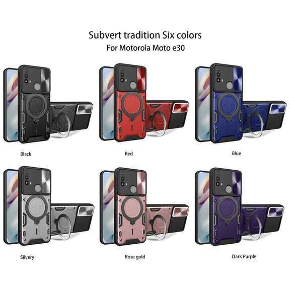 For Motorola Moto E20 / E30 / E40 CD Texture Sliding Camshield Magnetic Holder Phone Case(Red)