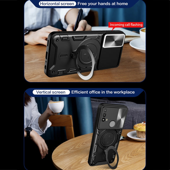 For Motorola Moto E20 / E30 / E40 CD Texture Sliding Camshield Magnetic Holder Phone Case(Blue)