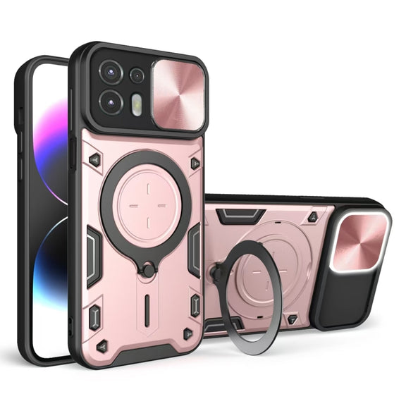 For Motorola Edge 20 Lite CD Texture Sliding Camshield Magnetic Holder Phone Case(Pink)
