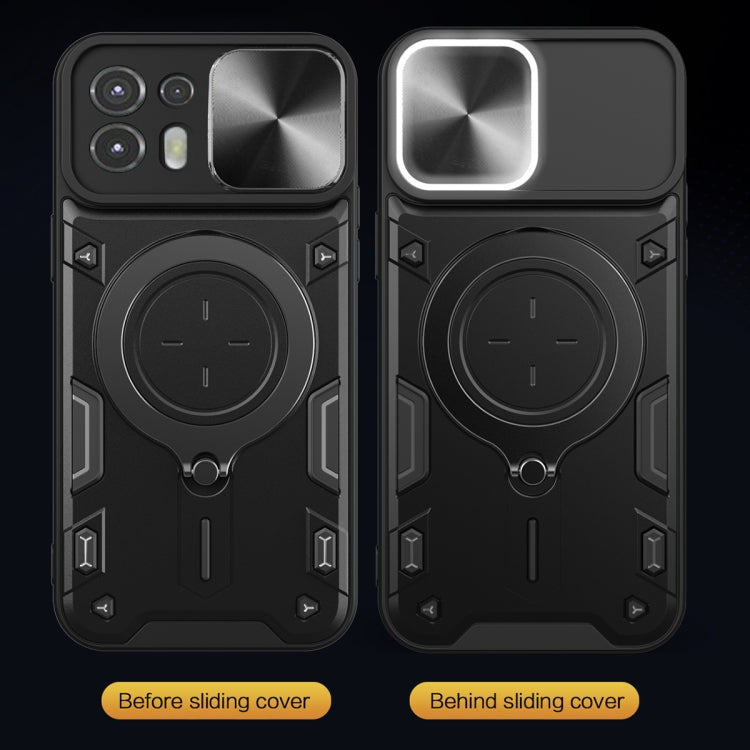 For Motorola Edge 20 Lite CD Texture Sliding Camshield Magnetic Holder Phone Case(Black)