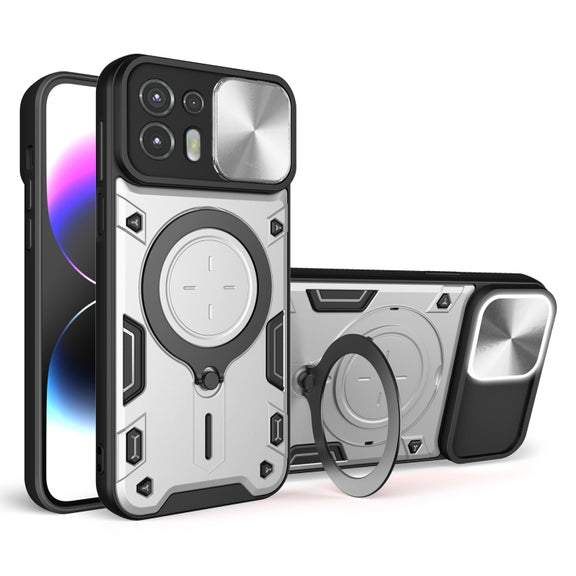 For Motorola Edge 20 Lite CD Texture Sliding Camshield Magnetic Holder Phone Case(Silver)