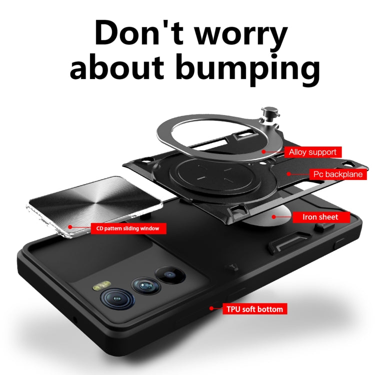 For Motorola Edge 30 CD Texture Sliding Camshield Magnetic Holder Phone Case(Black)