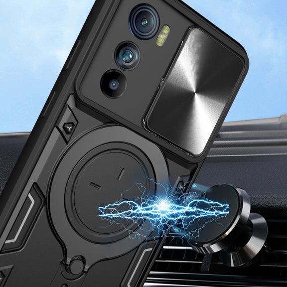 For Motorola Edge 30 CD Texture Sliding Camshield Magnetic Holder Phone Case(Black)