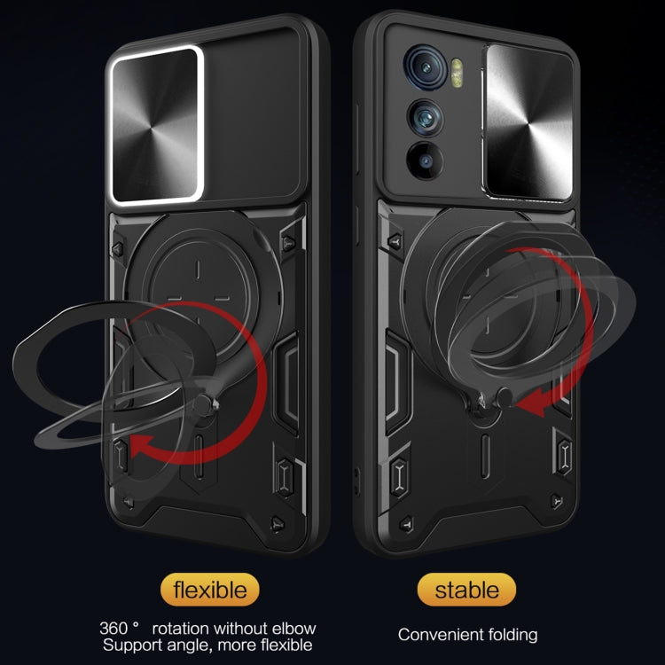 For Motorola Edge 30 CD Texture Sliding Camshield Magnetic Holder Phone Case(Black)