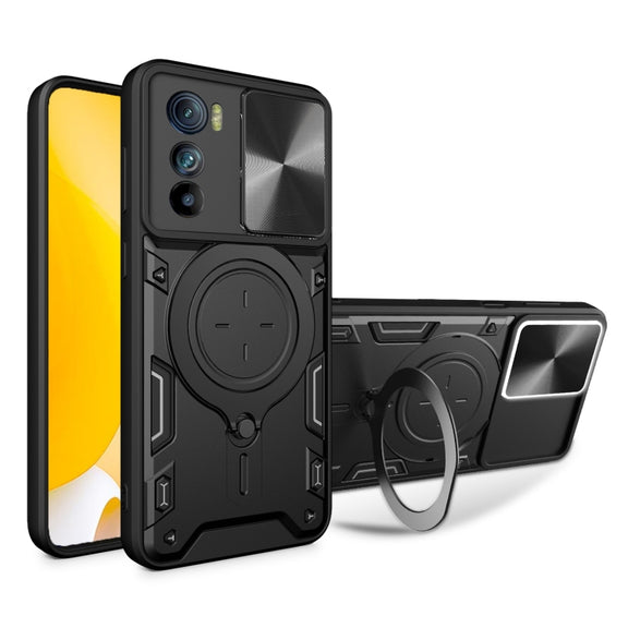For Motorola Edge 30 CD Texture Sliding Camshield Magnetic Holder Phone Case(Black)