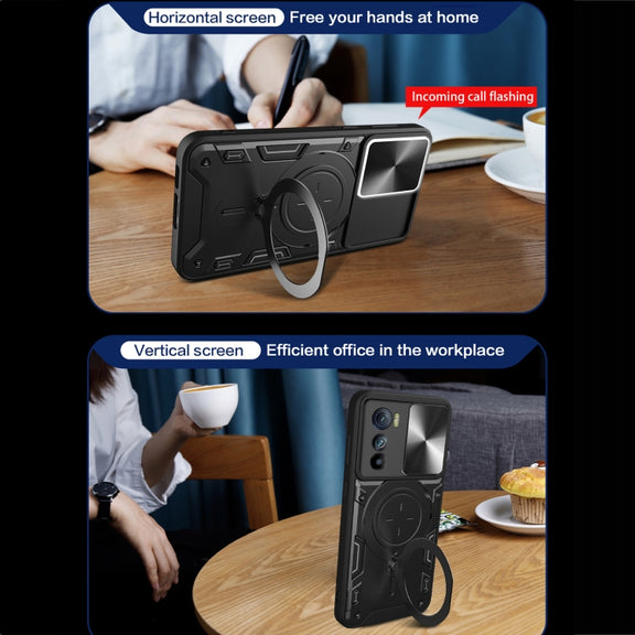 For Motorola Edge 30 CD Texture Sliding Camshield Magnetic Holder Phone Case(Black)