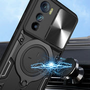 For Motorola Edge 30 CD Texture Sliding Camshield Magnetic Holder Phone Case(Blue)