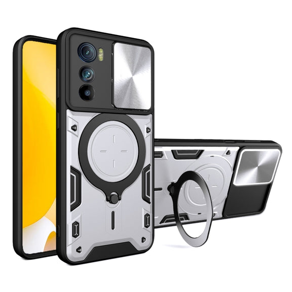 For Motorola Edge 30 CD Texture Sliding Camshield Magnetic Holder Phone Case(Silver)