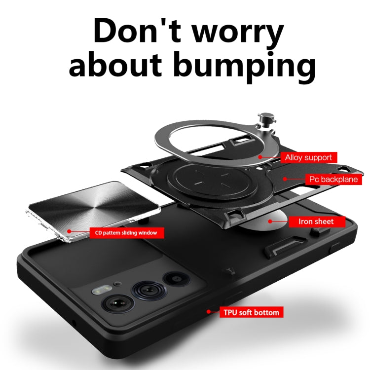 For Motorola Edge 30 Pro CD Texture Sliding Camshield Magnetic Holder Phone Case(Black) - free shipping - PMC TechLife - Order now!