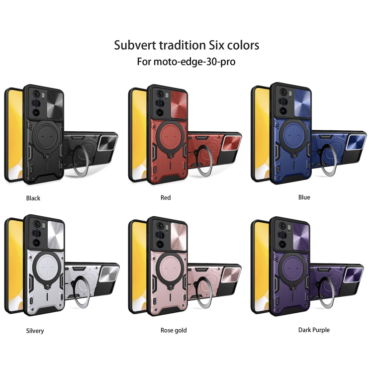 For Motorola Edge 30 Pro CD Texture Sliding Camshield Magnetic Holder Phone Case(Red)