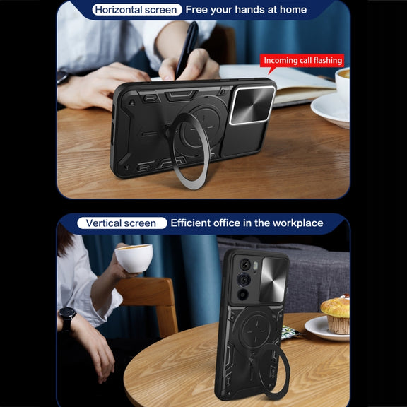 For Motorola Edge 30 Pro CD Texture Sliding Camshield Magnetic Holder Phone Case(Red)