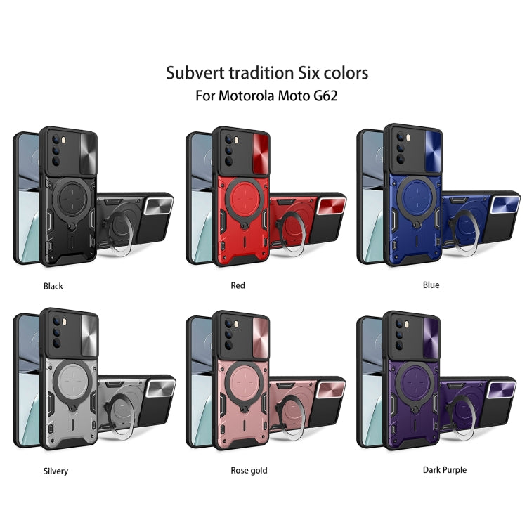 For Motorola Moto G62 CD Texture Sliding Camshield Magnetic Holder Phone Case(Black)