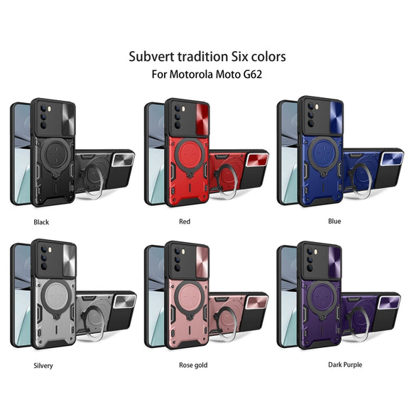 For Motorola Moto G62 CD Texture Sliding Camshield Magnetic Holder Phone Case(Blue)
