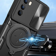 For Motorola Moto G62 CD Texture Sliding Camshield Magnetic Holder Phone Case(Blue)