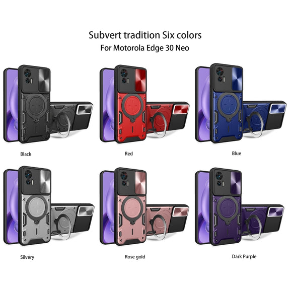 For Motorola Edge 30 Neo CD Texture Sliding Camshield Magnetic Holder Phone Case(Black)