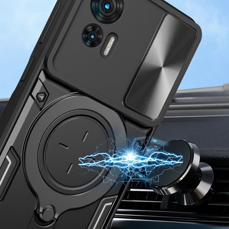 For Motorola Edge 30 Neo CD Texture Sliding Camshield Magnetic Holder Phone Case(Black)