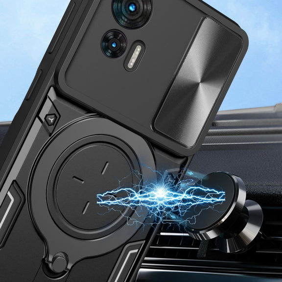 For Motorola Edge 30 Neo CD Texture Sliding Camshield Magnetic Holder Phone Case(Silver)