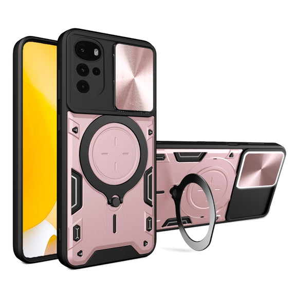 For Motorola Moto G22 / E32 CD Texture Sliding Camshield Magnetic Holder Phone Case(Pink)