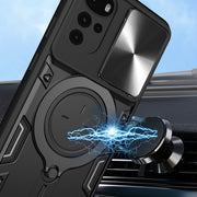 For Motorola Moto G22 / E32 CD Texture Sliding Camshield Magnetic Holder Phone Case(Black)