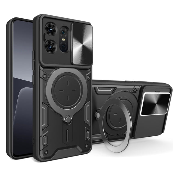 For Motorola Edge 50 Pro Global CD Texture Sliding Camshield Magnetic Holder Phone Case(Black)