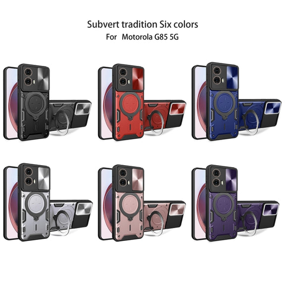 For Motorola Moto G85 CD Texture Sliding Camshield Magnetic Holder Phone Case(Silver)
