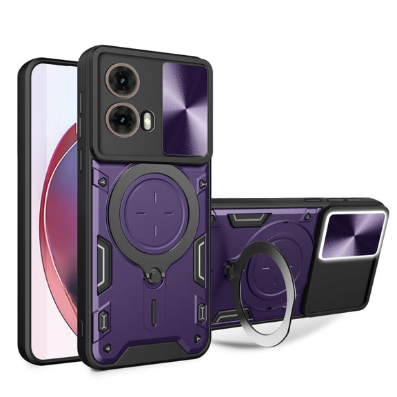 For Motorola Moto G85 CD Texture Sliding Camshield Magnetic Holder Phone Case(Purple)