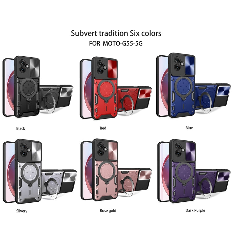 For Motorola Moto G55 CD Texture Sliding Camshield Magnetic Holder Phone Case(Red)