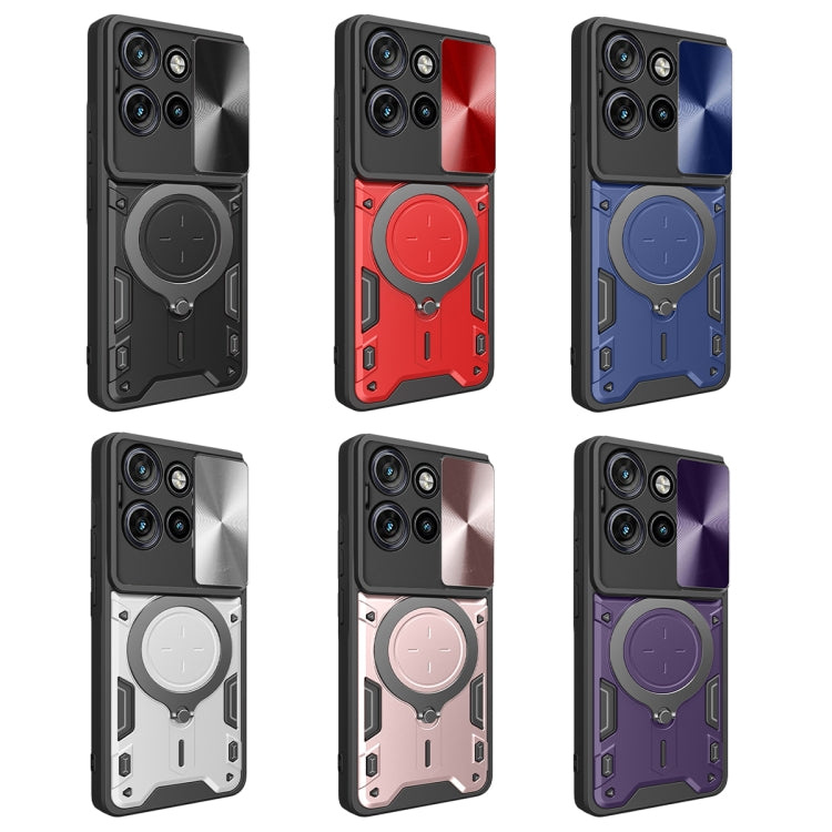For Motorola Edge 50 Neo CD Texture Sliding Camshield Magnetic Holder Phone Case(Blue)