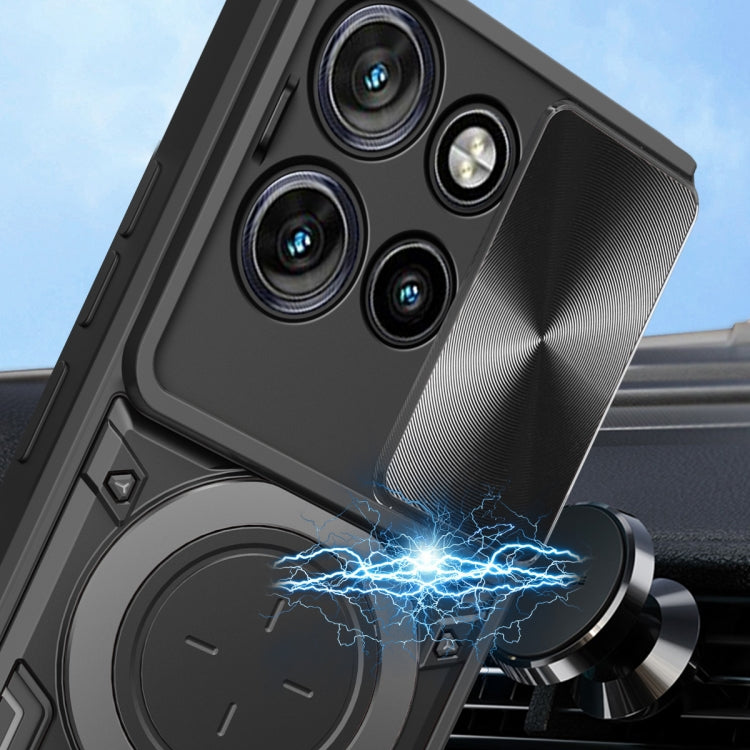 For Motorola Edge 50 Neo CD Texture Sliding Camshield Magnetic Holder Phone Case(Blue)