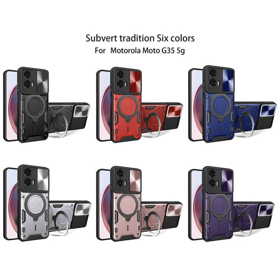 For Motorola Moto G35 CD Texture Sliding Camshield Magnetic Holder Phone Case(Black)