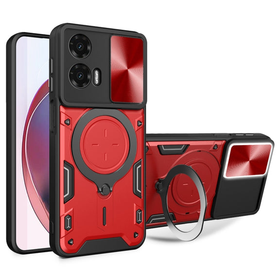 For Motorola Moto G35 CD Texture Sliding Camshield Magnetic Holder Phone Case(Red)