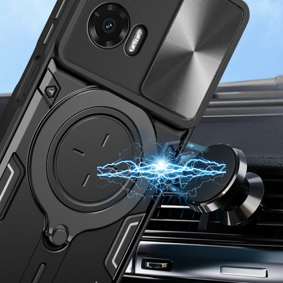 For Motorola Moto G35 CD Texture Sliding Camshield Magnetic Holder Phone Case(Blue)