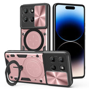 For Motorola Moto G15 CD Texture Sliding Camshield Magnetic Holder Phone Case(Pink)