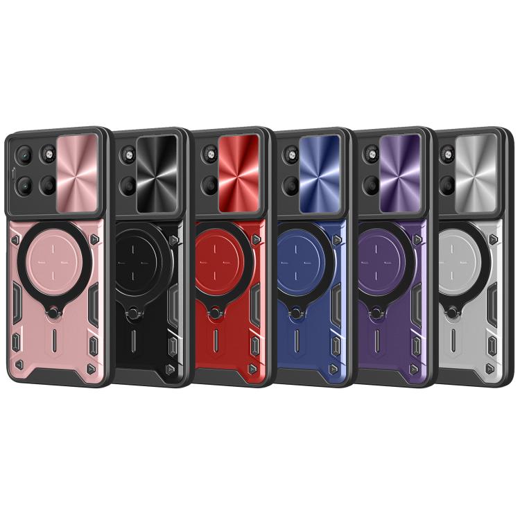 For Motorola Moto G15 CD Texture Sliding Camshield Magnetic Holder Phone Case(Black)